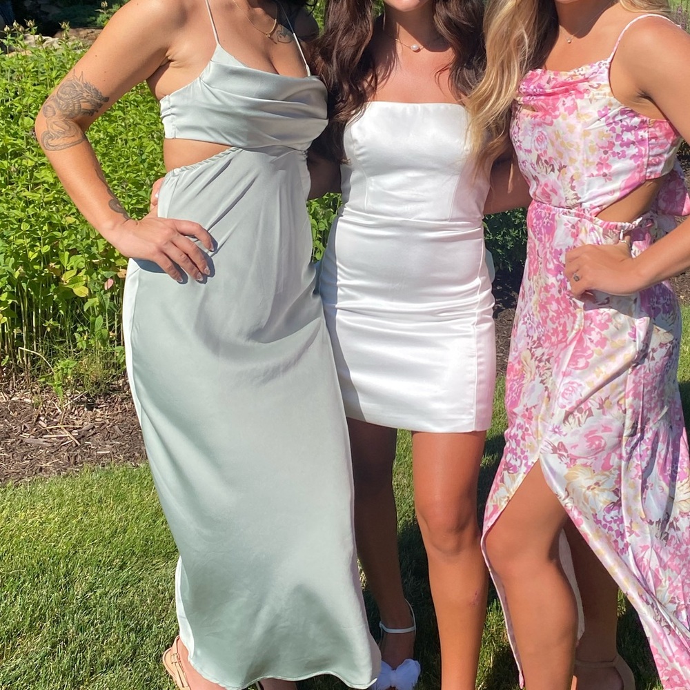 Selfie Leslie Sage Green Cutout Satin Maxi Dress with Spaghetti Straps